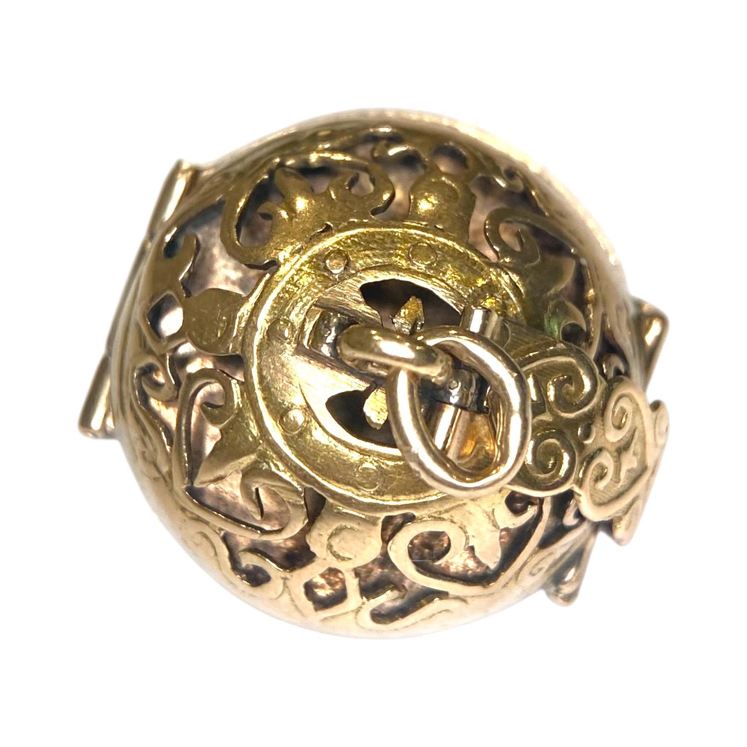 Women's or Men's Vintage 14K Gold Folding Locket Orb Pendant For Sale