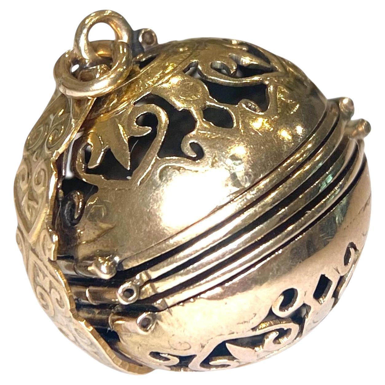 Vintage 14K Gold Folding Locket Orb Pendant For Sale