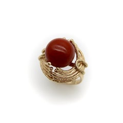 Vintage 14K Gold Freeform Sardinian Coral Sphere Ring