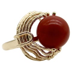 Vintage 14K Gold Freeform Sardinian Coral Sphere Ring