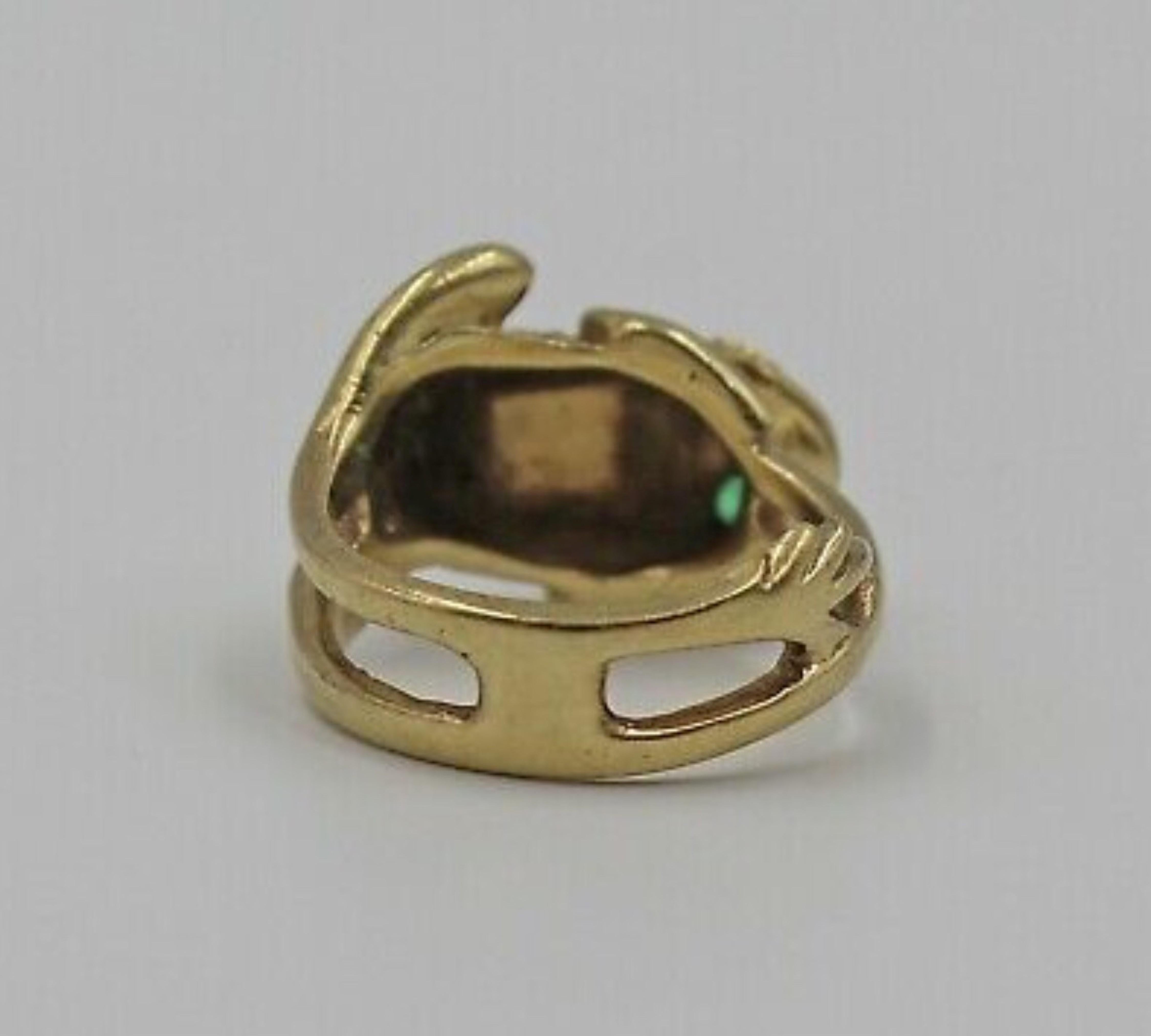 Vintage 14 Karat Gold Frog Ring with Emerald Eyes 1