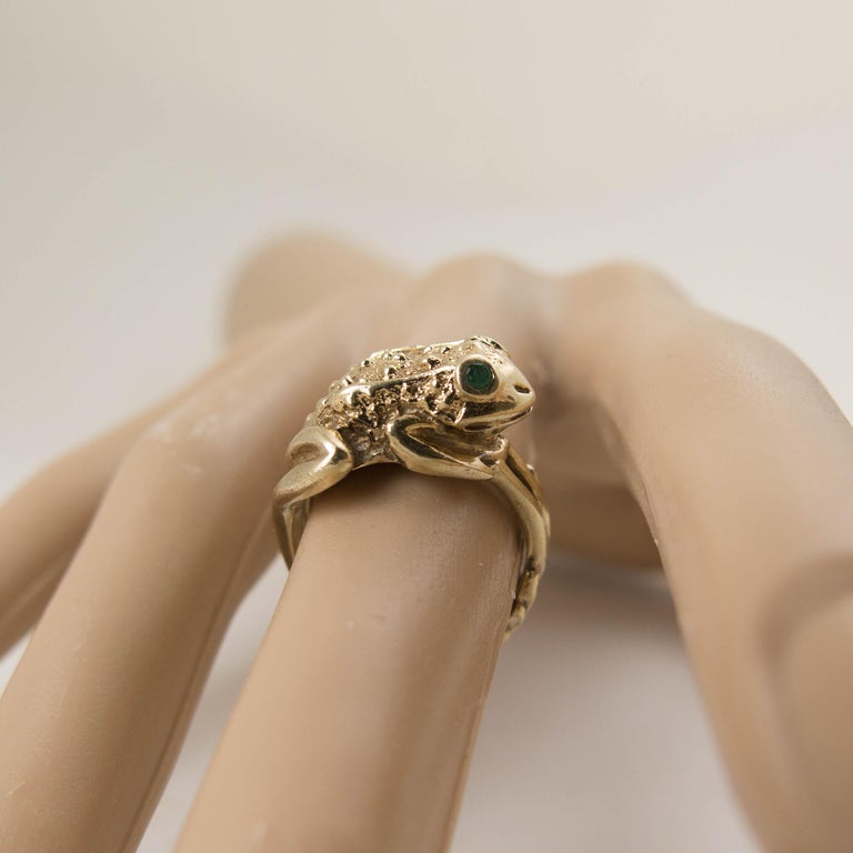 Vintage 14 Karat Gold Frog Ring with Emerald Eyes at 1stDibs | emerald ...