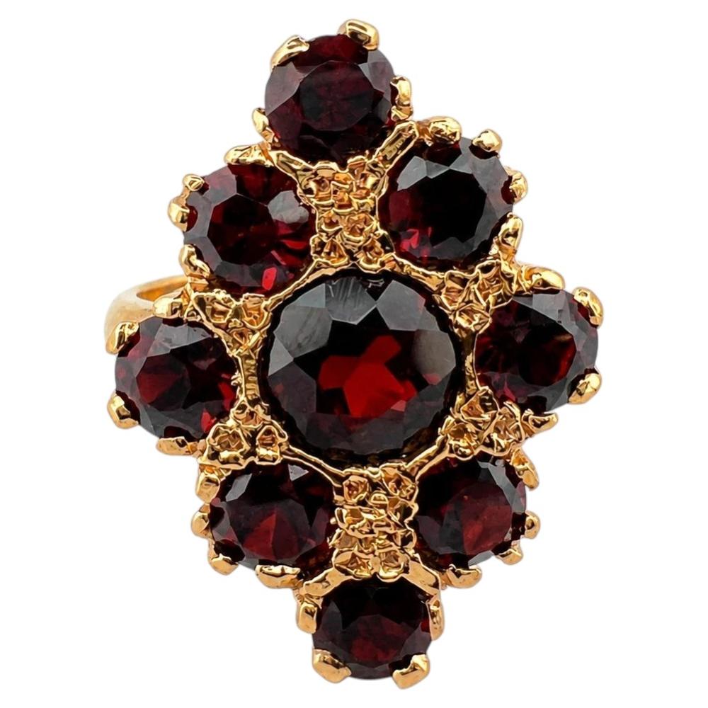 Vintage-Ring aus 14-karätigem Gold mit Granat-Cluster in Fischschwanzfassung, Größe 5, aus einem Nachlass, 7,50 g