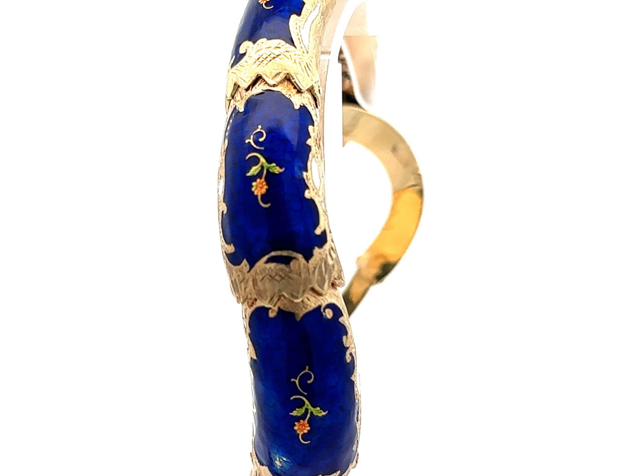 Vintage 14k Gold Garnet Diamond & Opal Blue Enamel Snake Arm Bangle Bracelet For Sale 3