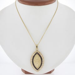 Vintage 14K Gold Garnet Engraved Navette Marquise Locket Pendant on 21" Chain