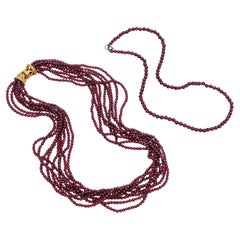 Set di collane di perline a più fili e a filo singolo in oro 14K vintage con granato