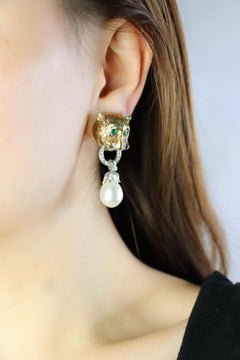 Vintage 14k Gold Gem Mounted Puma Form Earrings