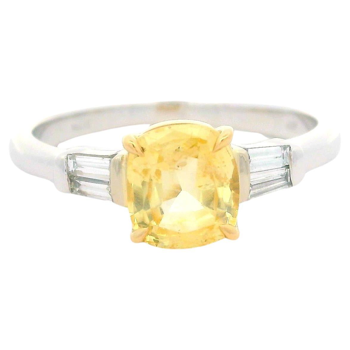 Anillo de diamantes con zafiro en cojín amarillo pastel Vintage de oro de 14k GIA de 1,23 ctw sin calor