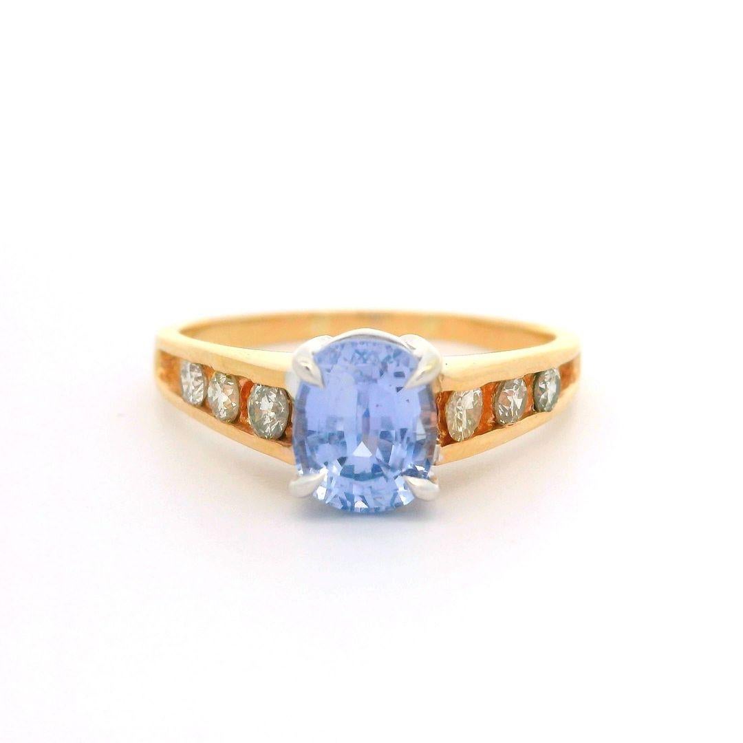 Anillo vintage de oro de 14 quilates con zafiro y diamantes azul gia de 1,68 ctw sin calor