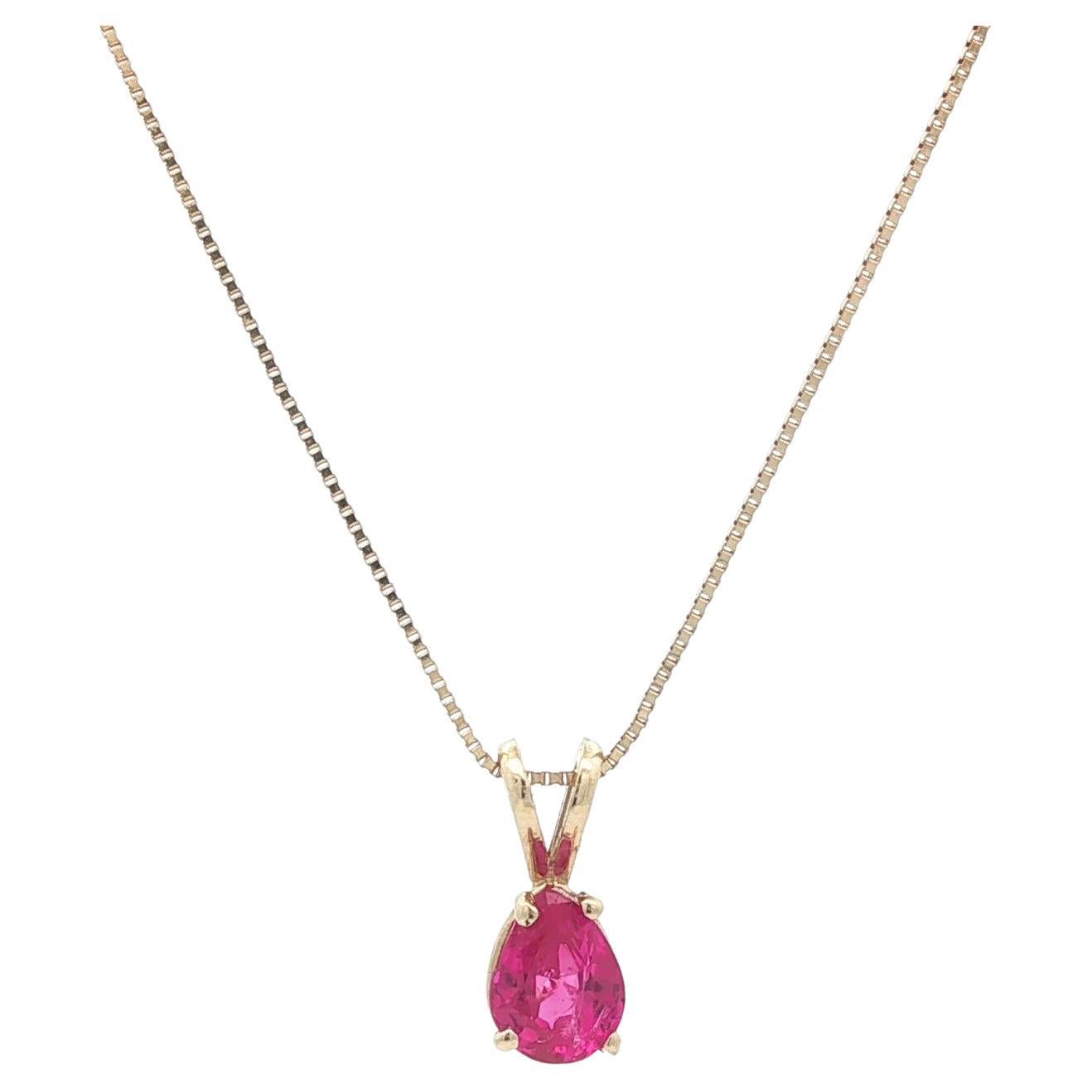 Vintage 14k Gold GIA .93ct Burma No Heat Pear Ruby Tear Drop Pendant Necklace