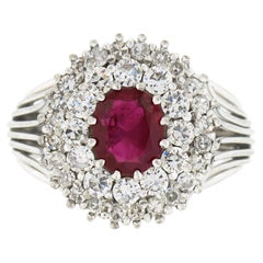 Vintage 14k Gold GIA Burma No Heat Ruby 
Diamond Double Halo Handmade Wire Ring