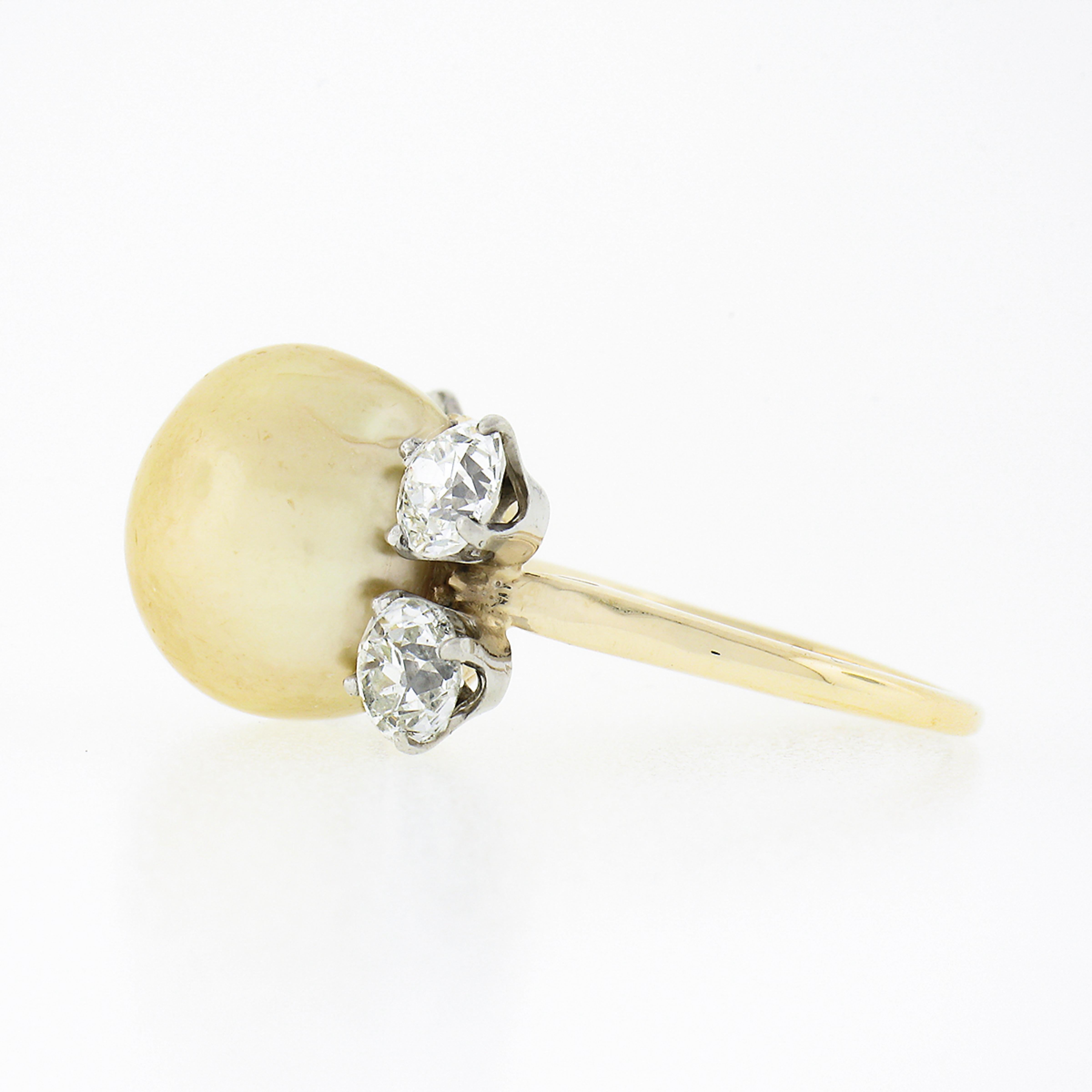 Vintage 14k Gold GIA Goldene Südseeperle Alteuropäischer 2ctw Diamantring im Angebot 1