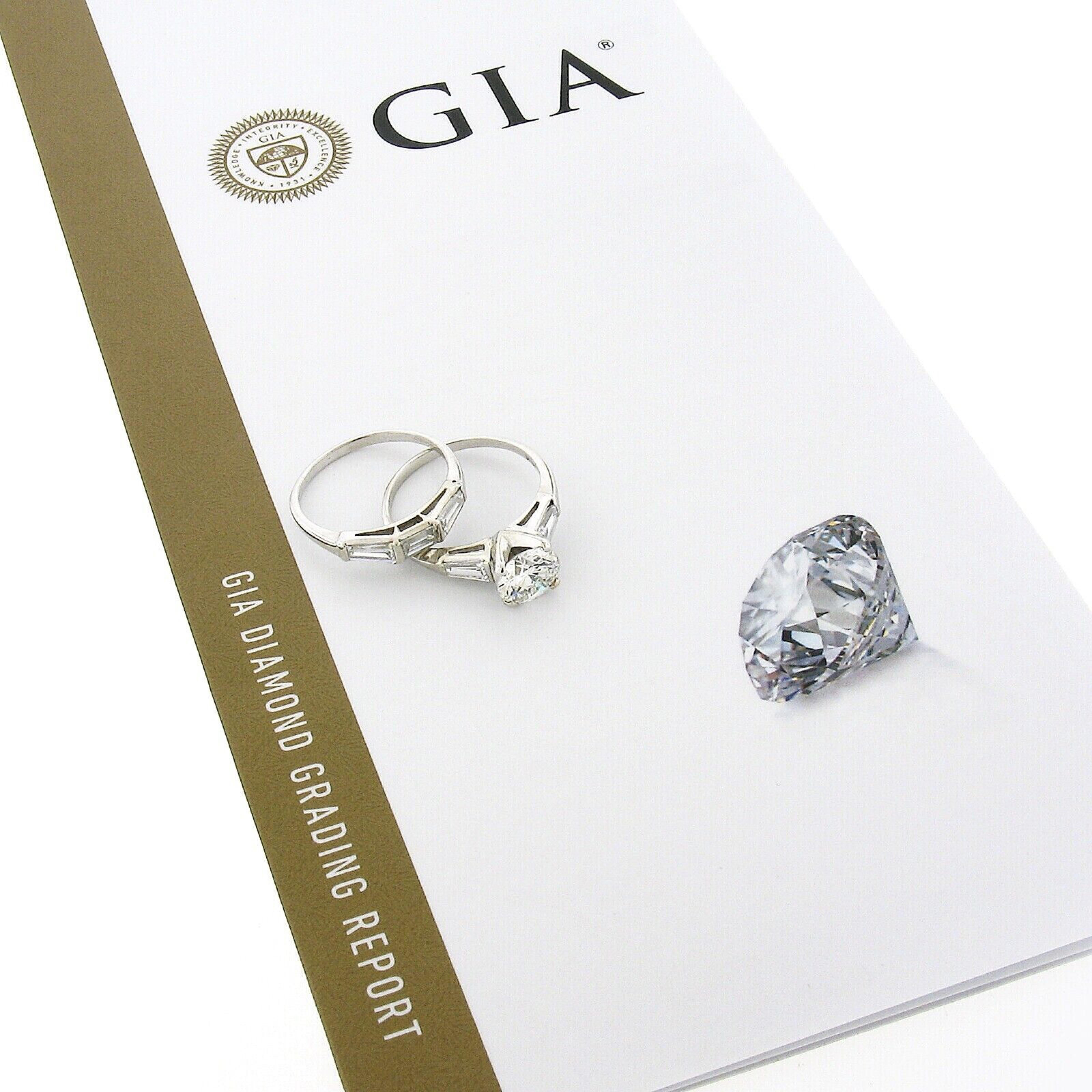 Vintage 14k Gold GIA Round Diamond Baguette 2.94ctw Engagement Wedding Ring Set For Sale 6