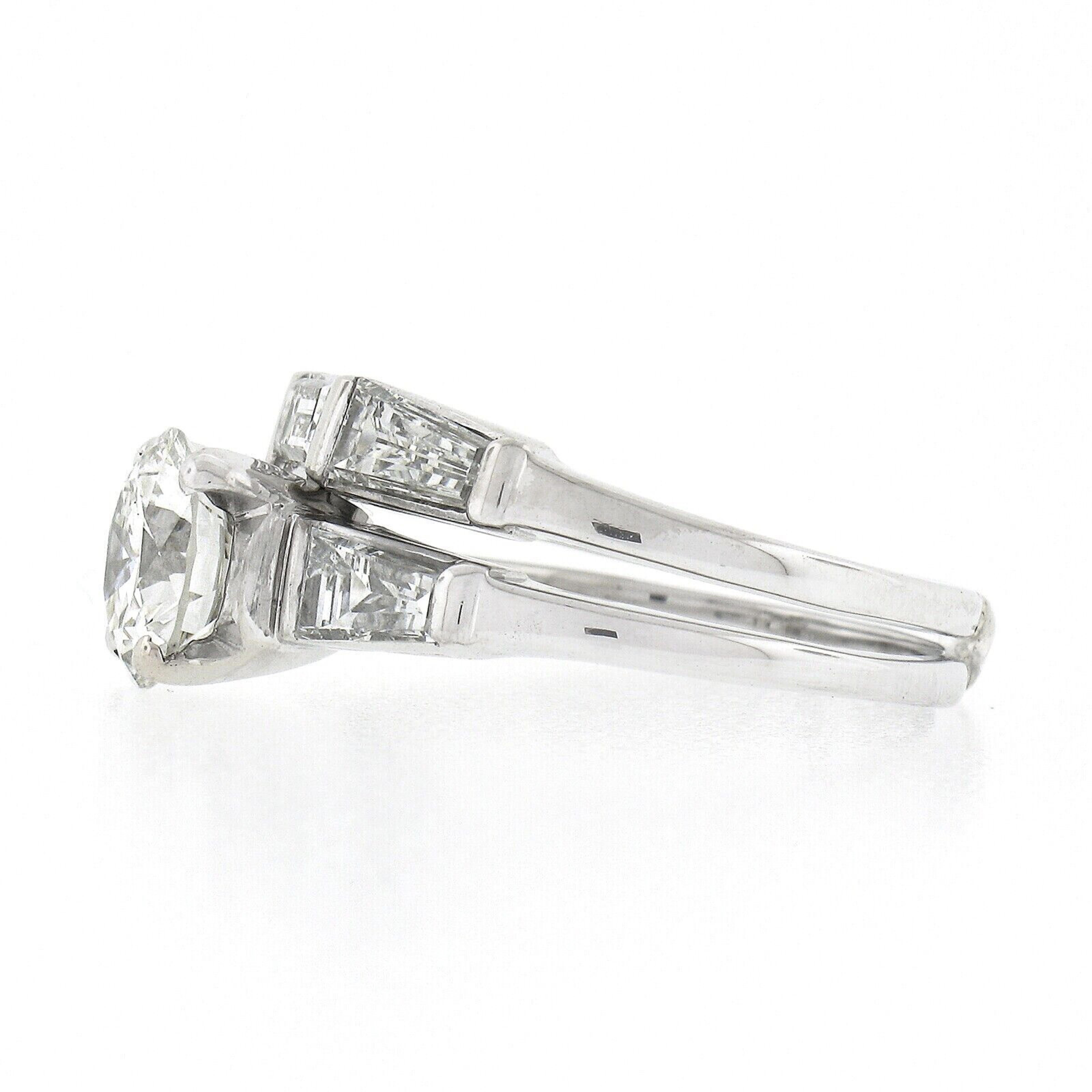 Vintage 14k Gold GIA Round Diamond Baguette 2.94ctw Engagement Wedding Ring Set For Sale 1