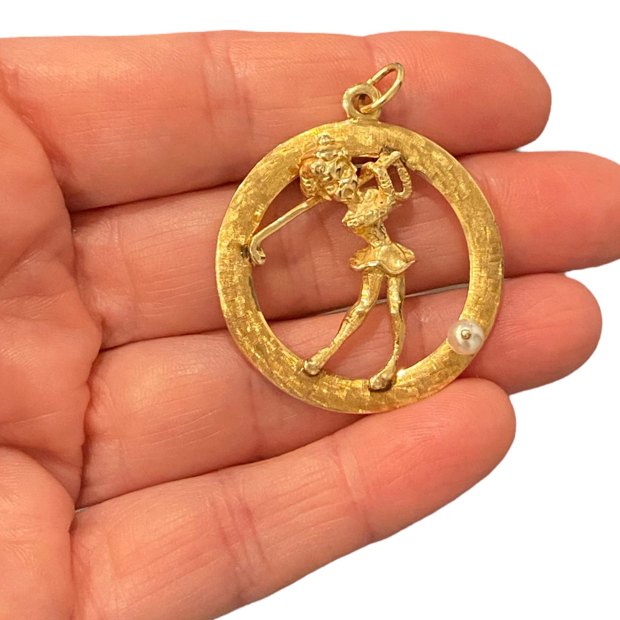 da uomo o donna Ciondolo Charm Golfer in oro 14K Vintage in vendita