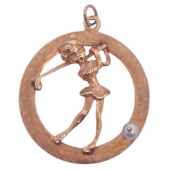 Ciondolo Charm Golfer in oro 14K Vintage
