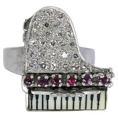 Vintage 14k Gold Grand Piano Diamond Gemstone Ring