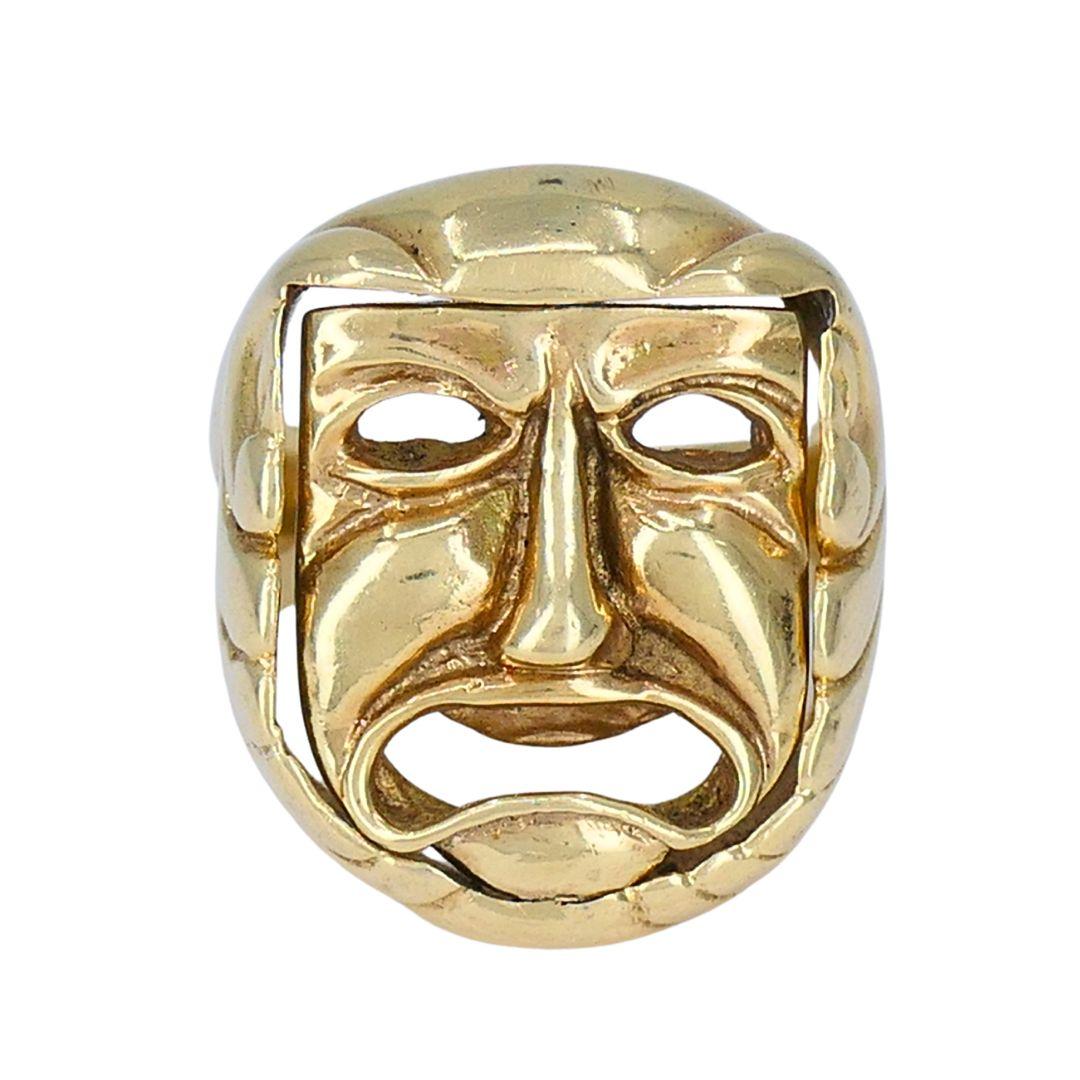 da uomo o donna Anello Flip del Teatro Greco in oro 14k vintage in vendita