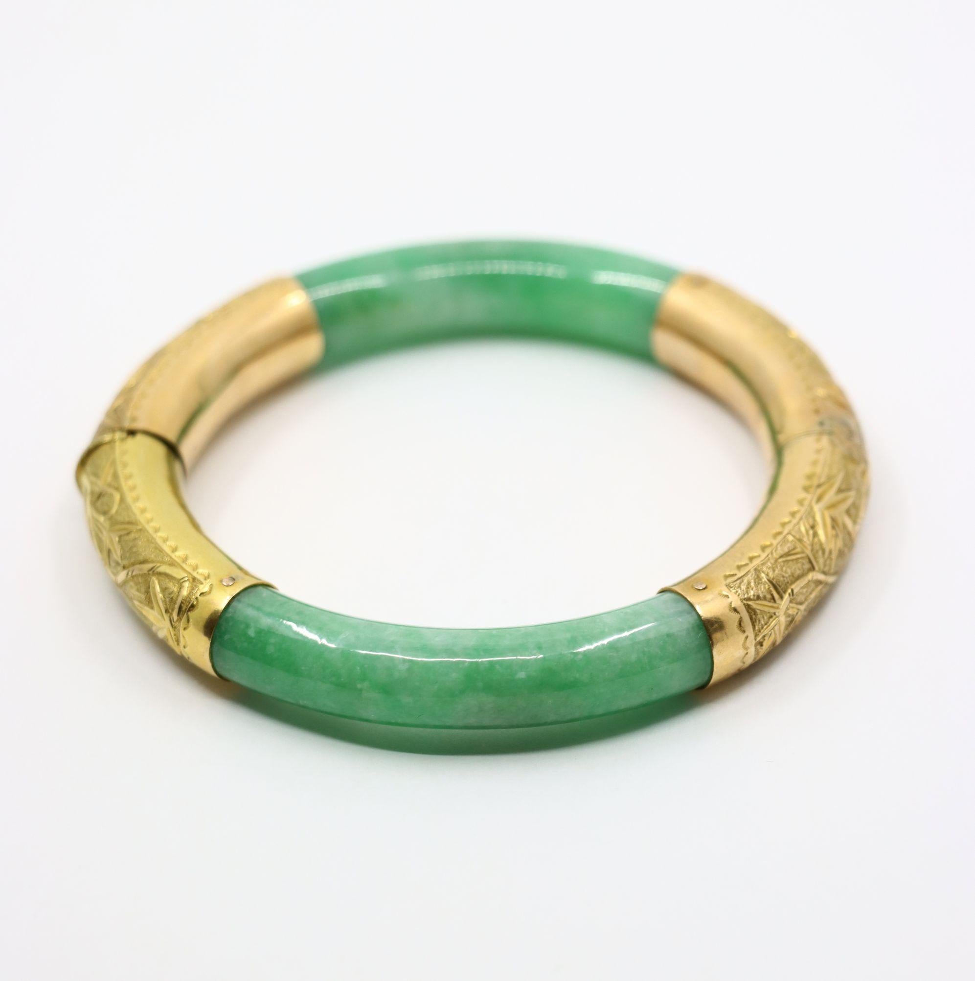 Vintage 14K Gold Green Jade Bracelet For Sale 5
