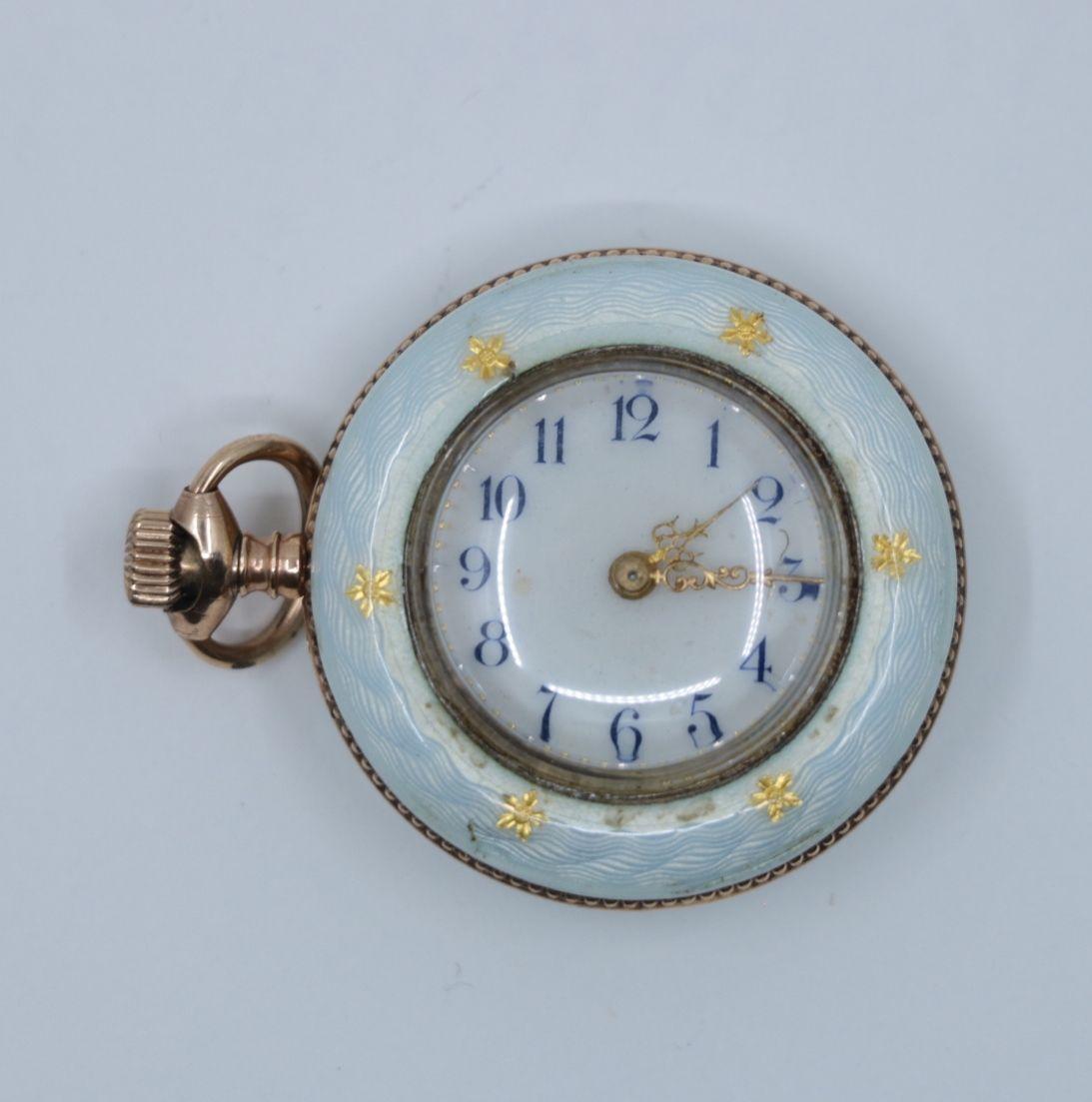 Vintage 14K Gold Guilloche Clock Pendant For Sale 2