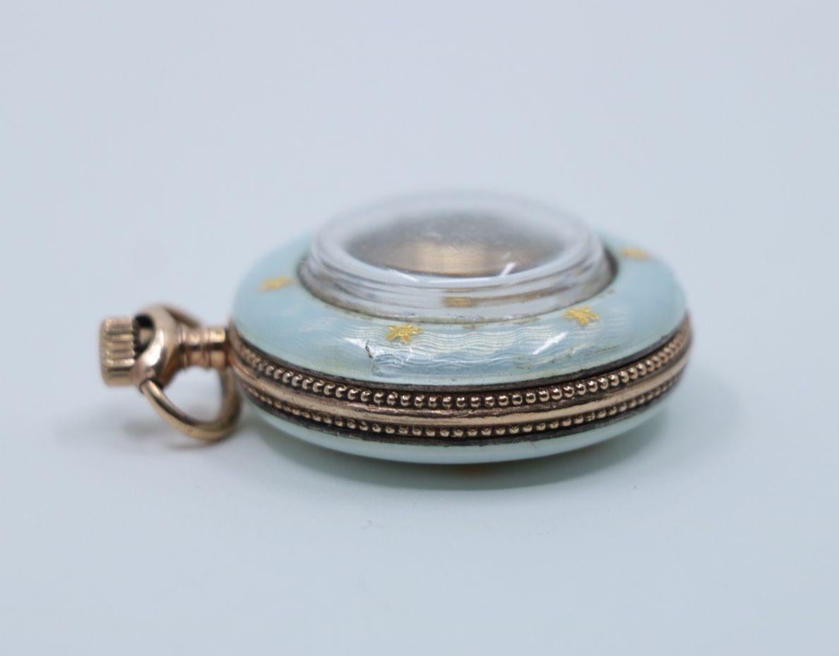 Vintage 14K Gold Guilloche Clock Pendant For Sale 3