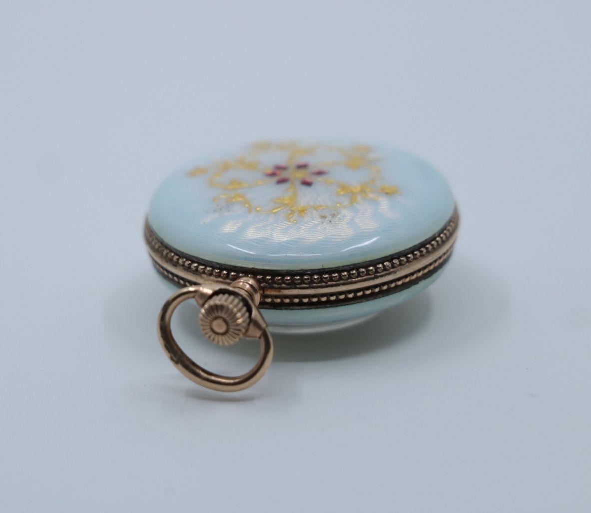 Vintage 14K Gold Guilloche Clock Pendant For Sale 4