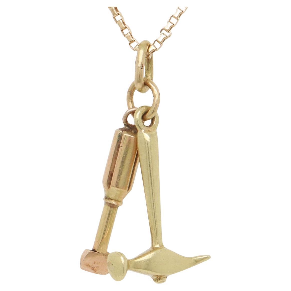 Vintage 14K Gold Hammer & Chisel Charm for a Charm Bracelet