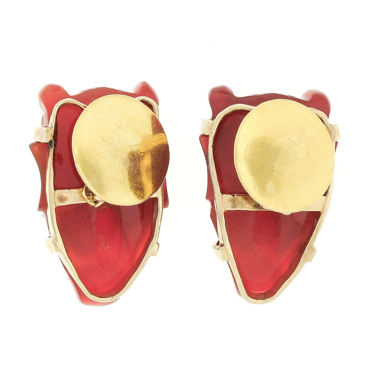 Vintage 14k Gold Carved Japanese Demon The Hannya GIA Carnelian Cufflinks Links In Excellent Condition In Montclair, NJ