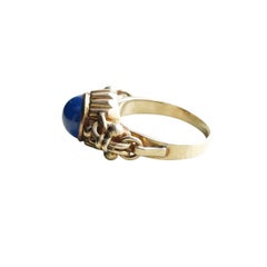 Vintage 14K Gold Hand Made Antique Solitaire Blue Star Sapphire Engagement Ring