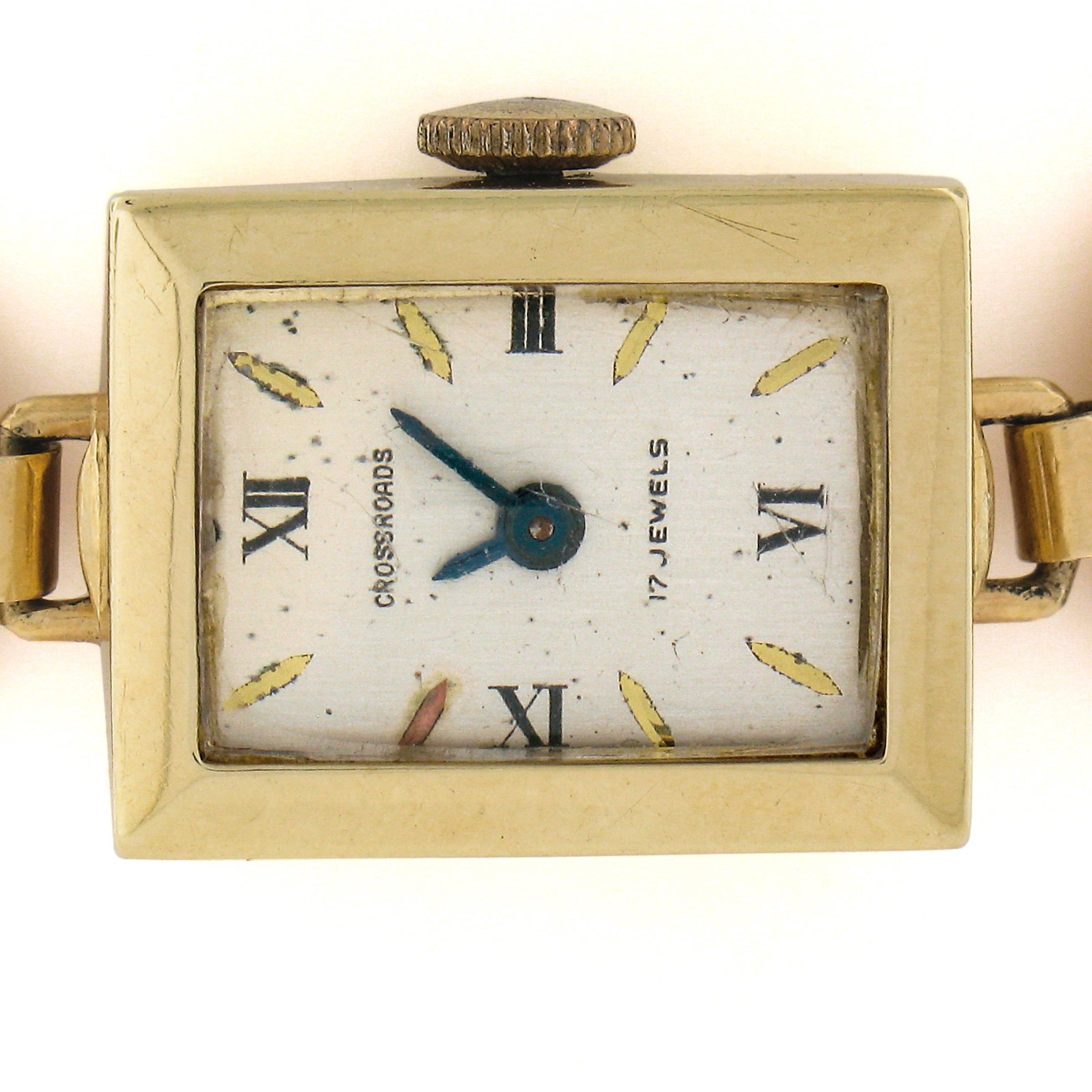 Vintage 14K Gold Handbemaltes Hunde-Uhrarmband mit umgekehrtem Intaglio aus Fuchspelz im Zustand „Hervorragend“ im Angebot in Montclair, NJ