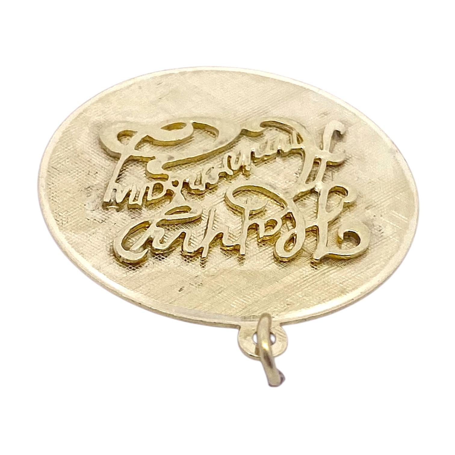 Contemporary Vintage 14K Gold Happy Anniversary Charm Pendant