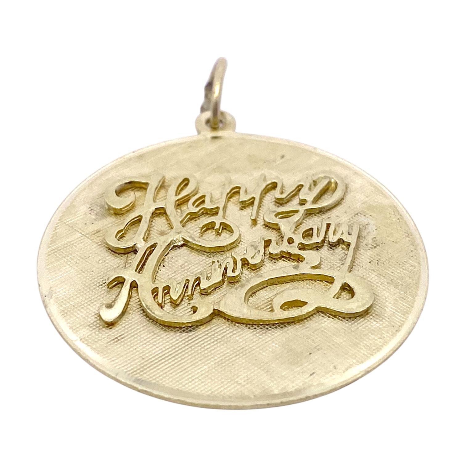 Vintage 14K Gold Happy Anniversary Charm Pendant 1