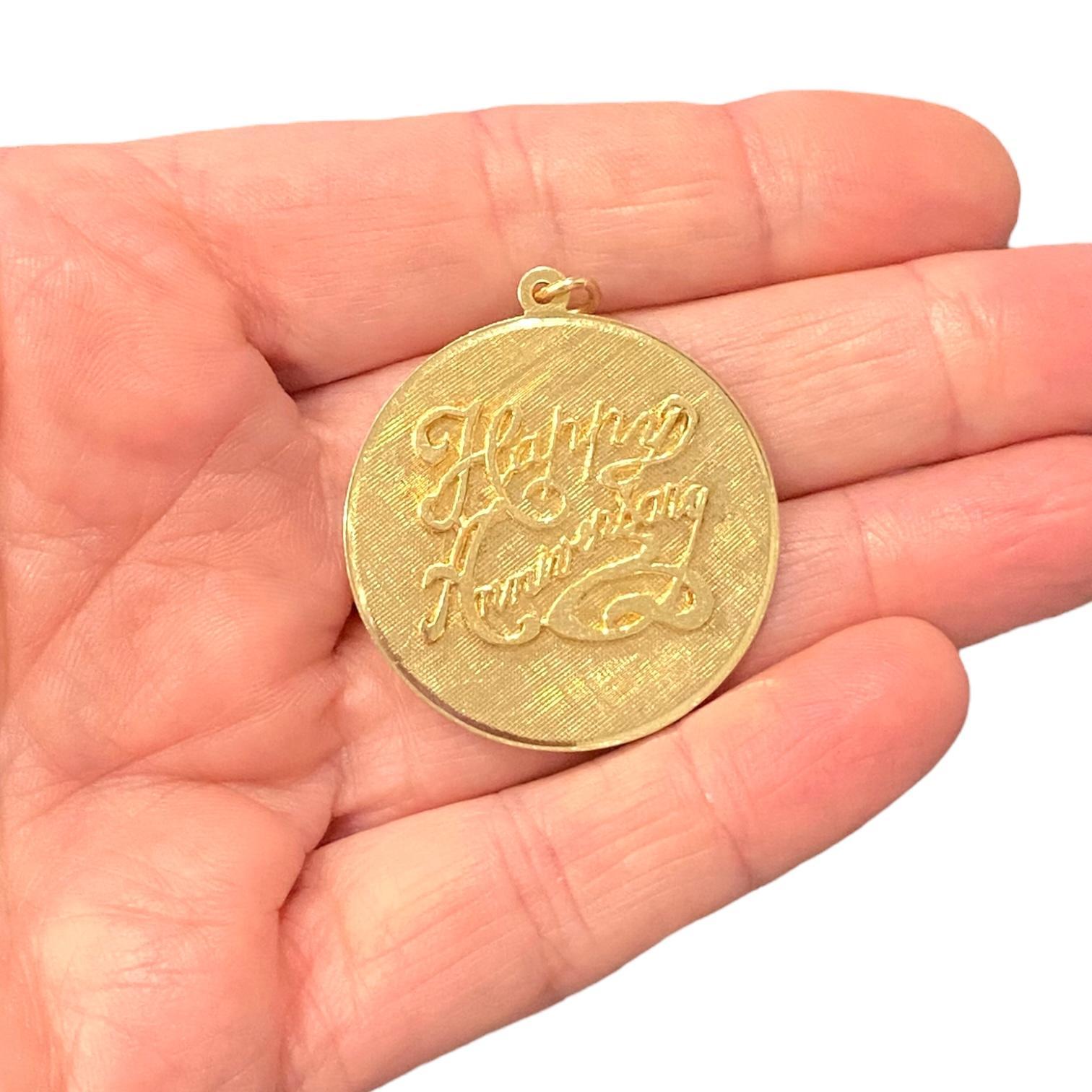 Vintage 14K Gold Happy Anniversary Charm Pendant 2