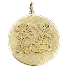 Vintage 14K Gold Happy Anniversary Charm Pendant