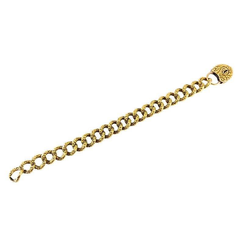 Vintage 14k Gold Heart Lock Link Bracelet Unisexe en vente