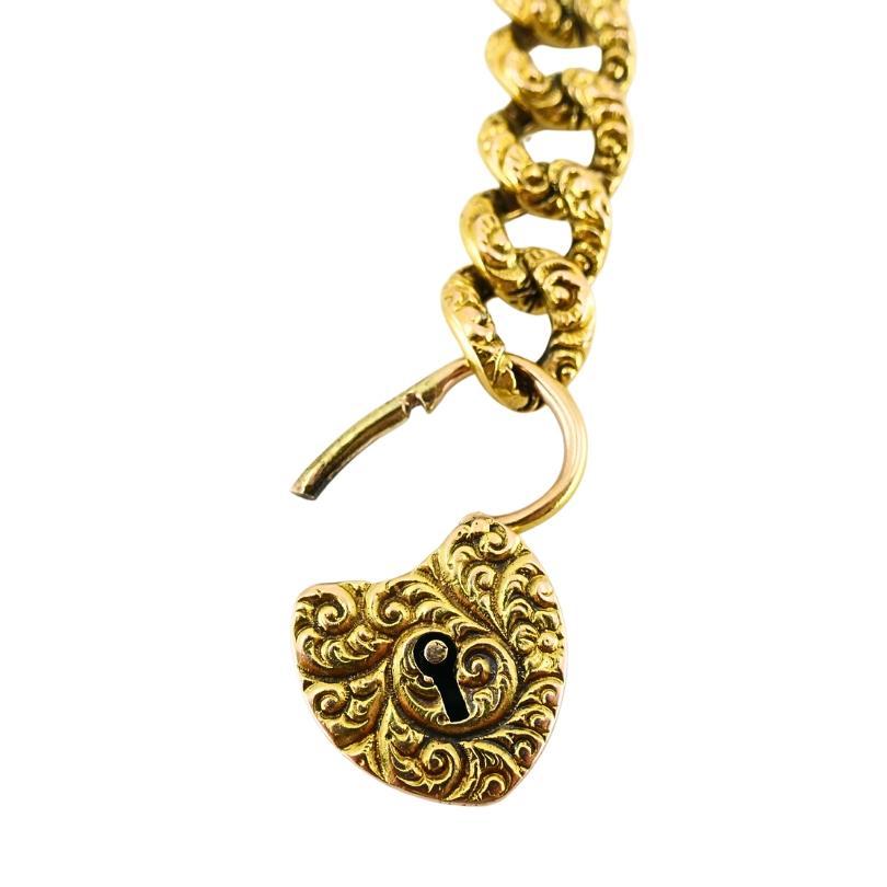 Vintage 14k Gold Heart Lock Link Bracelet en vente 5