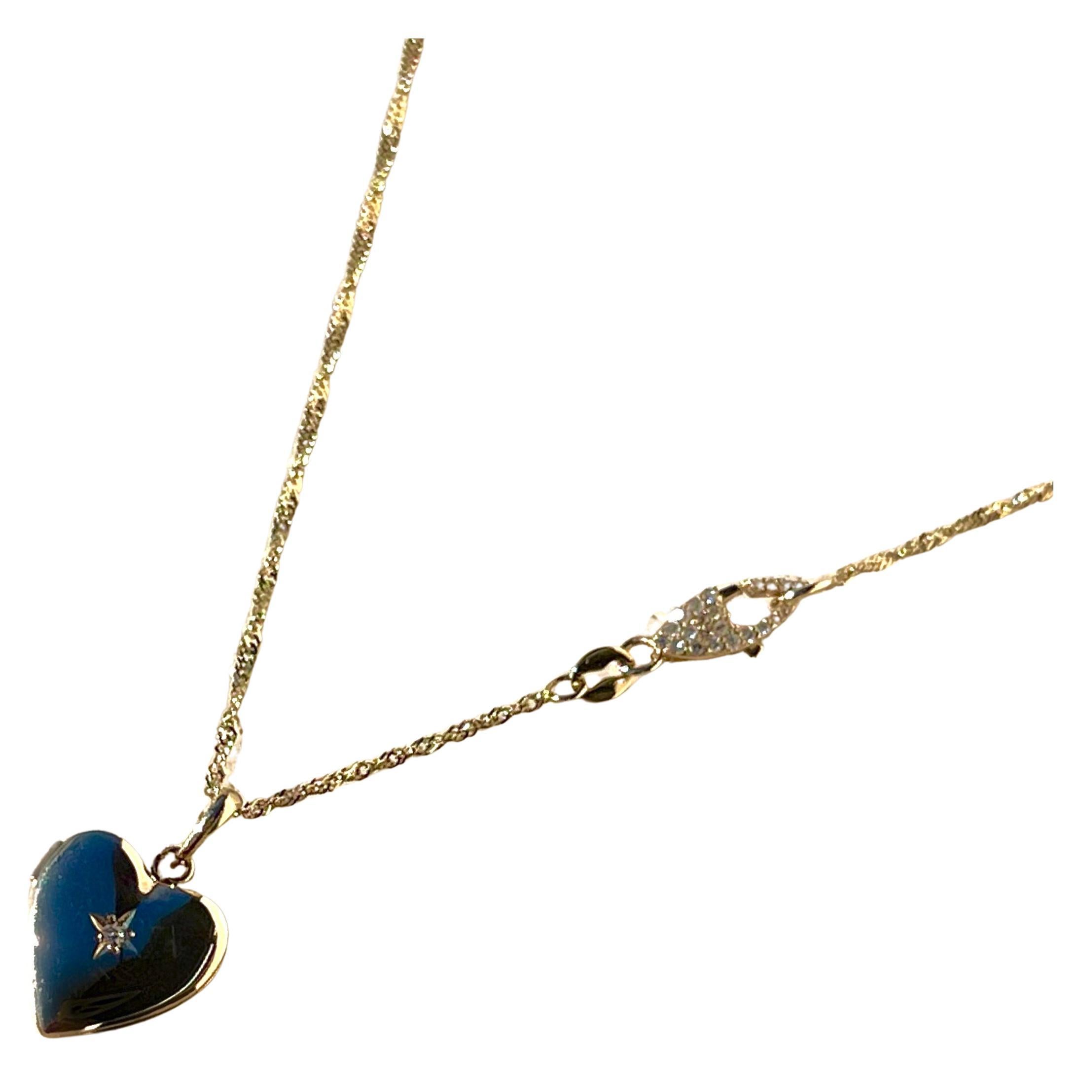 Series of Eleven Vintage 14k Gold Heart Locket Necklace For Sale