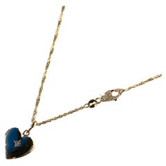 Vintage 14k Gold Heart Locket x Series of Eleven Diamond Clasp Necklace