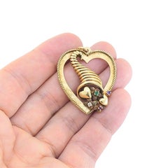 Vintage 14k Gold Heart Pendant Gemstone Cornucopia Design