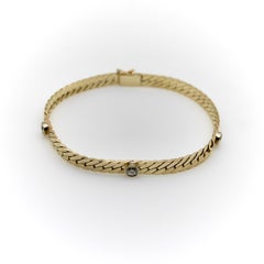 Vintage 14K Gold Herringbone Link Diamond Bracelet