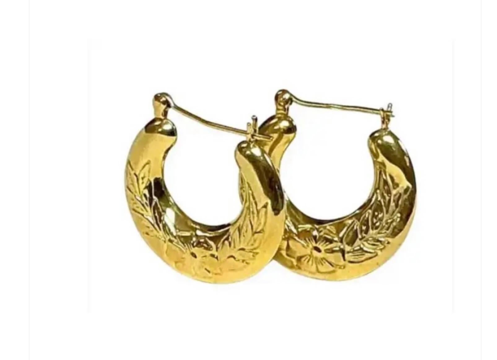 Vintage 14K Gold Hoop Earrings For Sale 1
