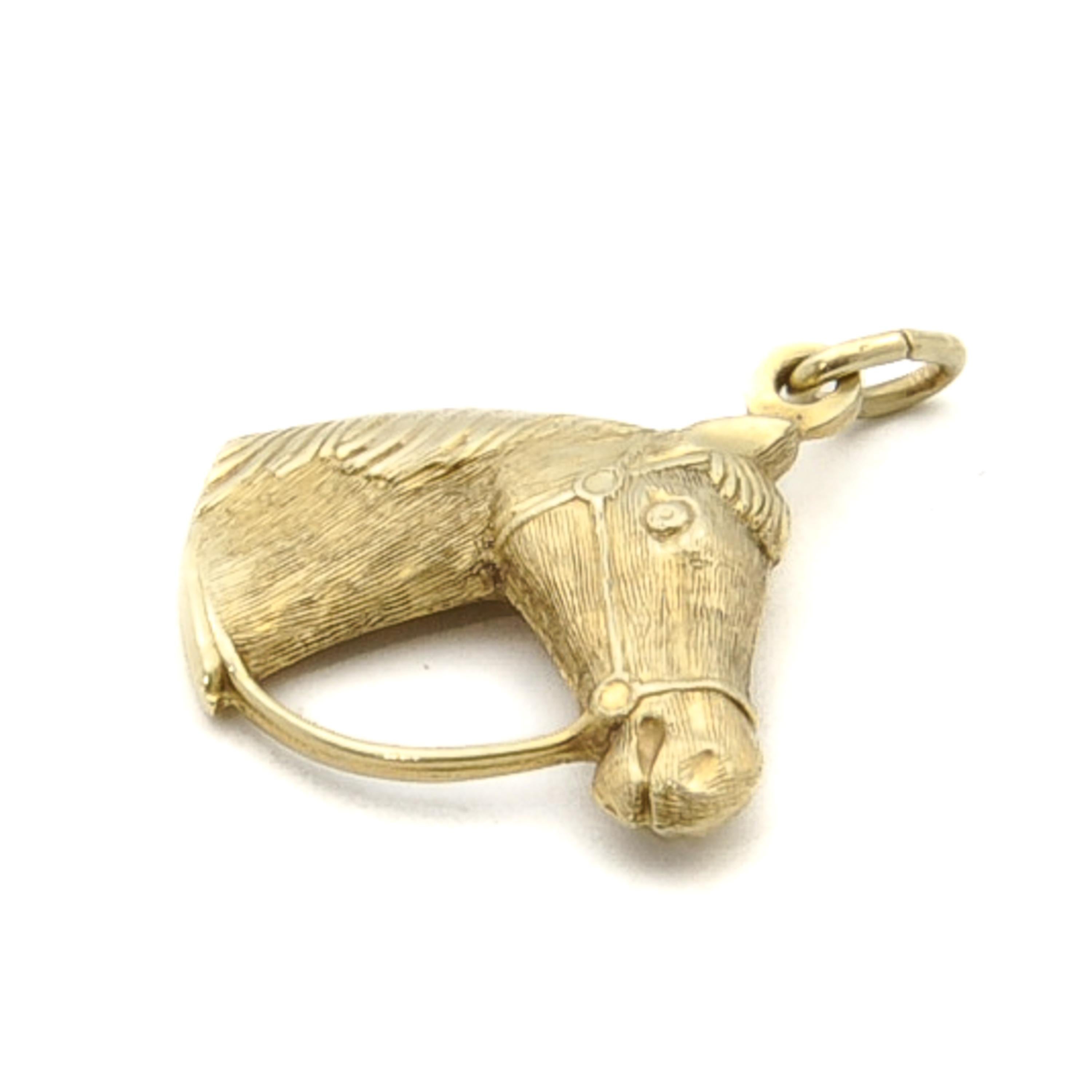 Vintage Pferdekopf Reiter 14K Gold Charm Anhänger für Damen oder Herren