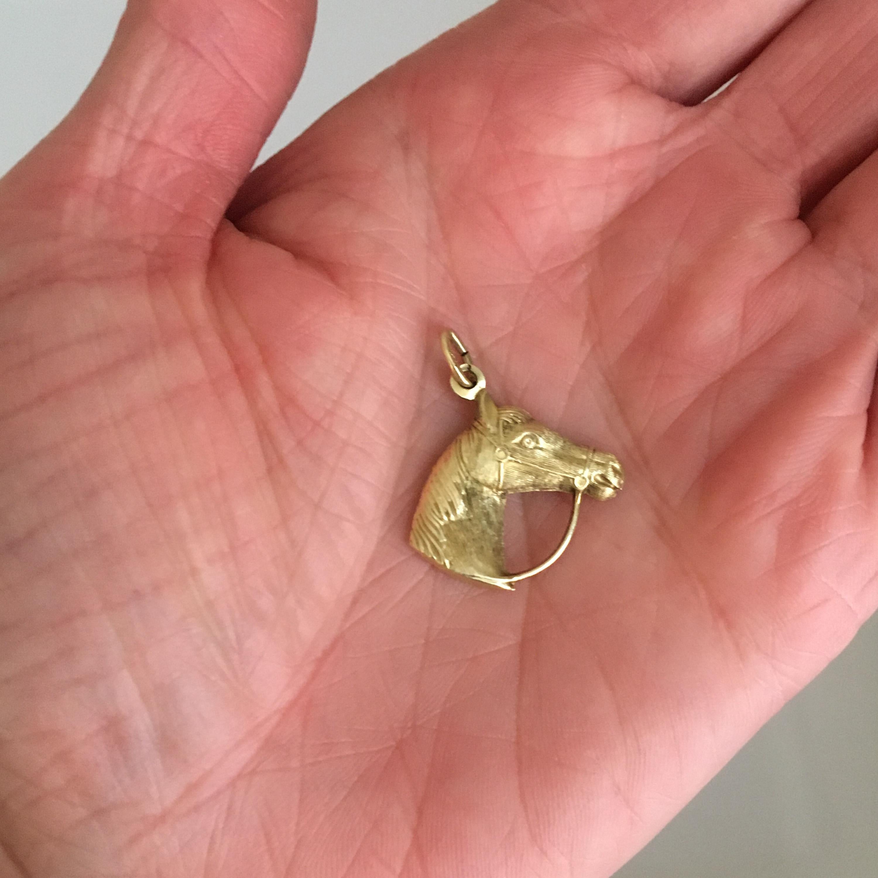 Vintage Pferdekopf Reiter 14K Gold Charm Anhänger 4