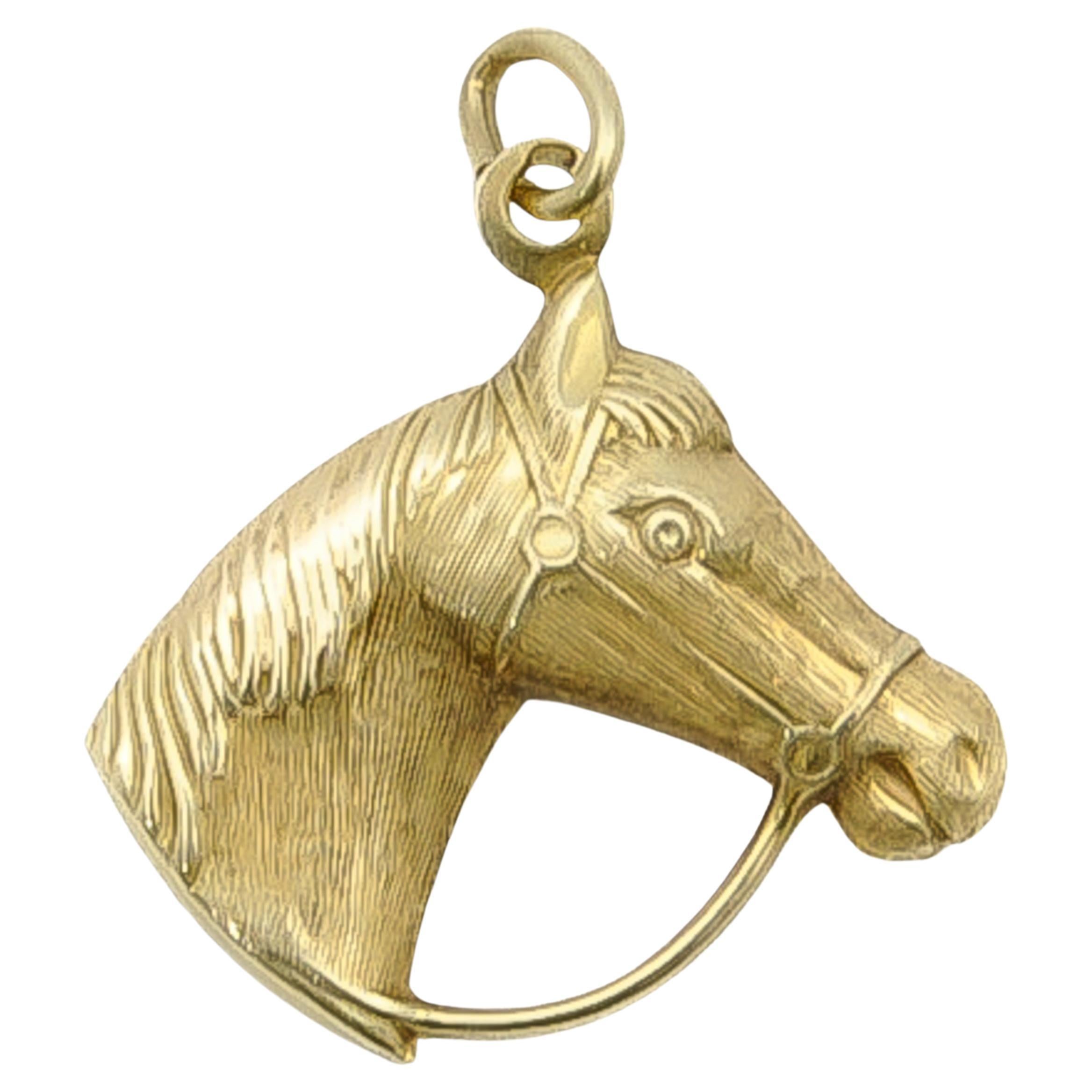Vintage Horse Head Equestrian 14K Gold Charm Pendant