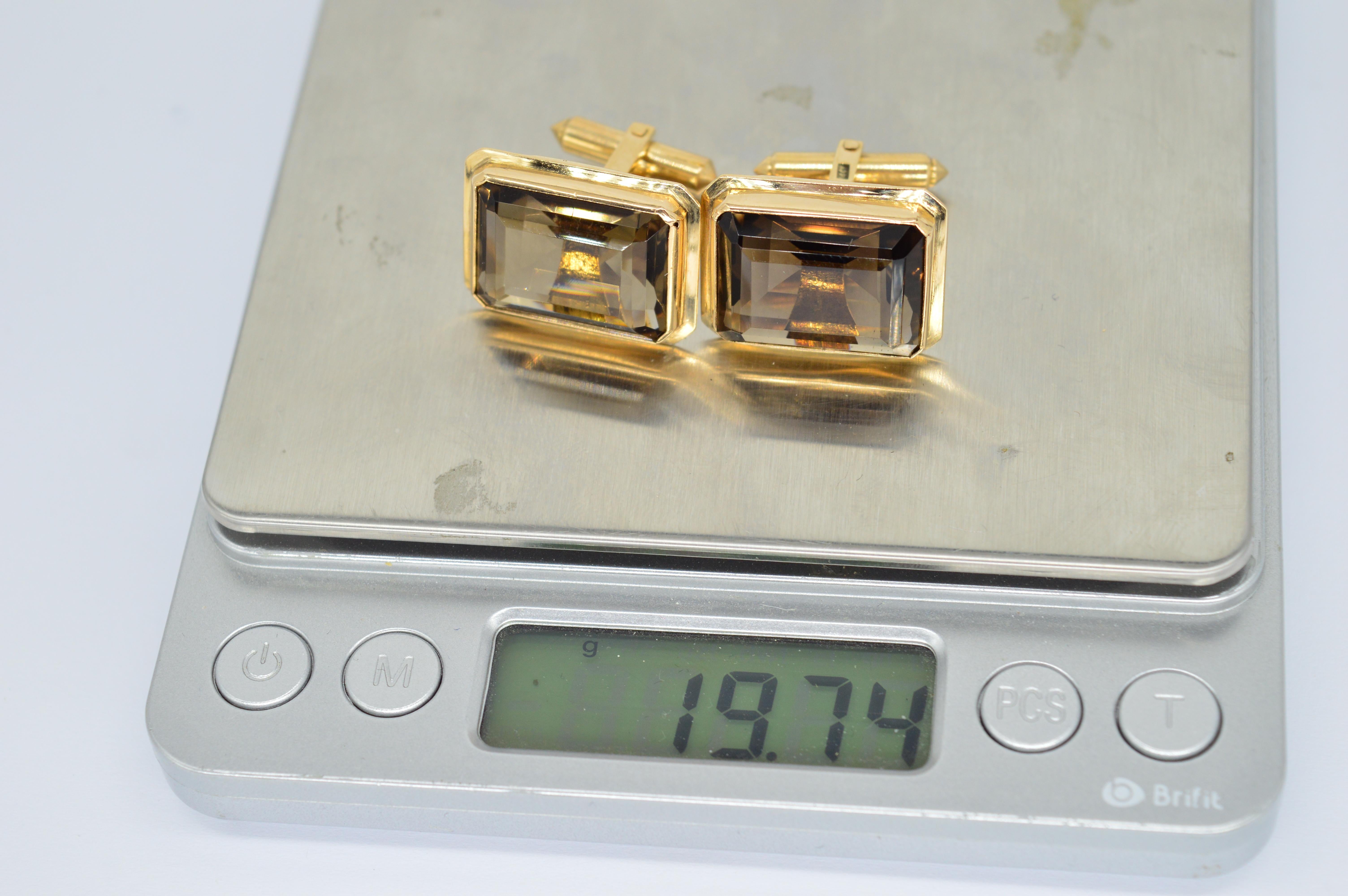 14 Karat Gold Riesiger Rauchquarz Art Deco Einzigartige Luxus Statement Manschettenknöpfe im Angebot 5