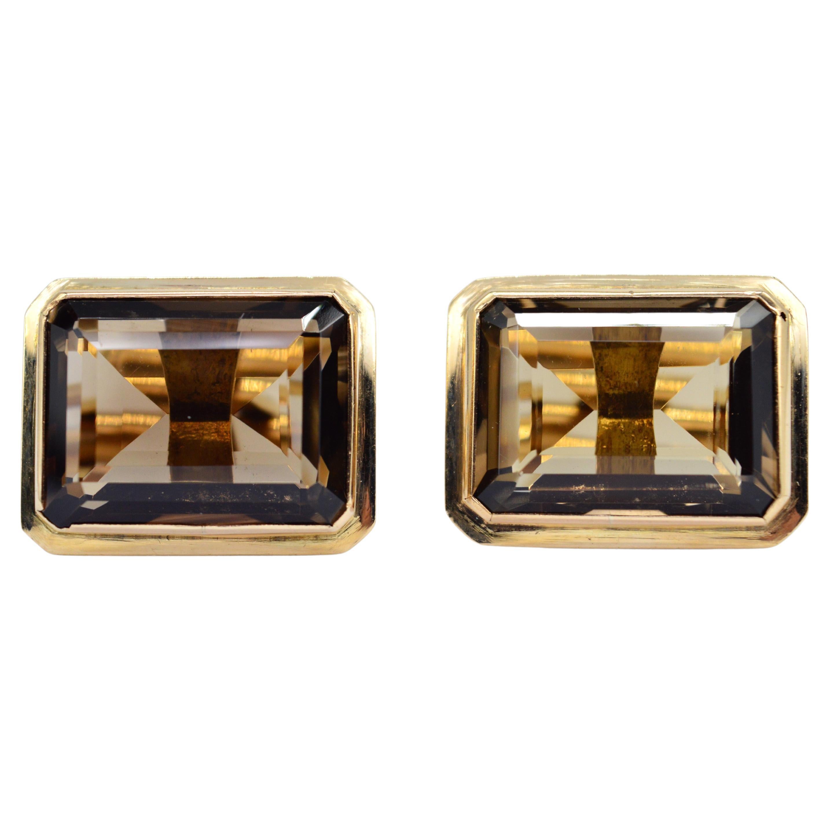 14 Karat Gold Riesiger Rauchquarz Art Deco Einzigartige Luxus Statement Manschettenknöpfe