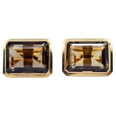 Boutons de manchette vintage de luxe uniques en or 14 carats et quartz fumé, style Art déco