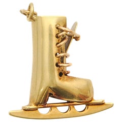 Vintage 14K Gold Ice Hockey Skate Charm Pendant