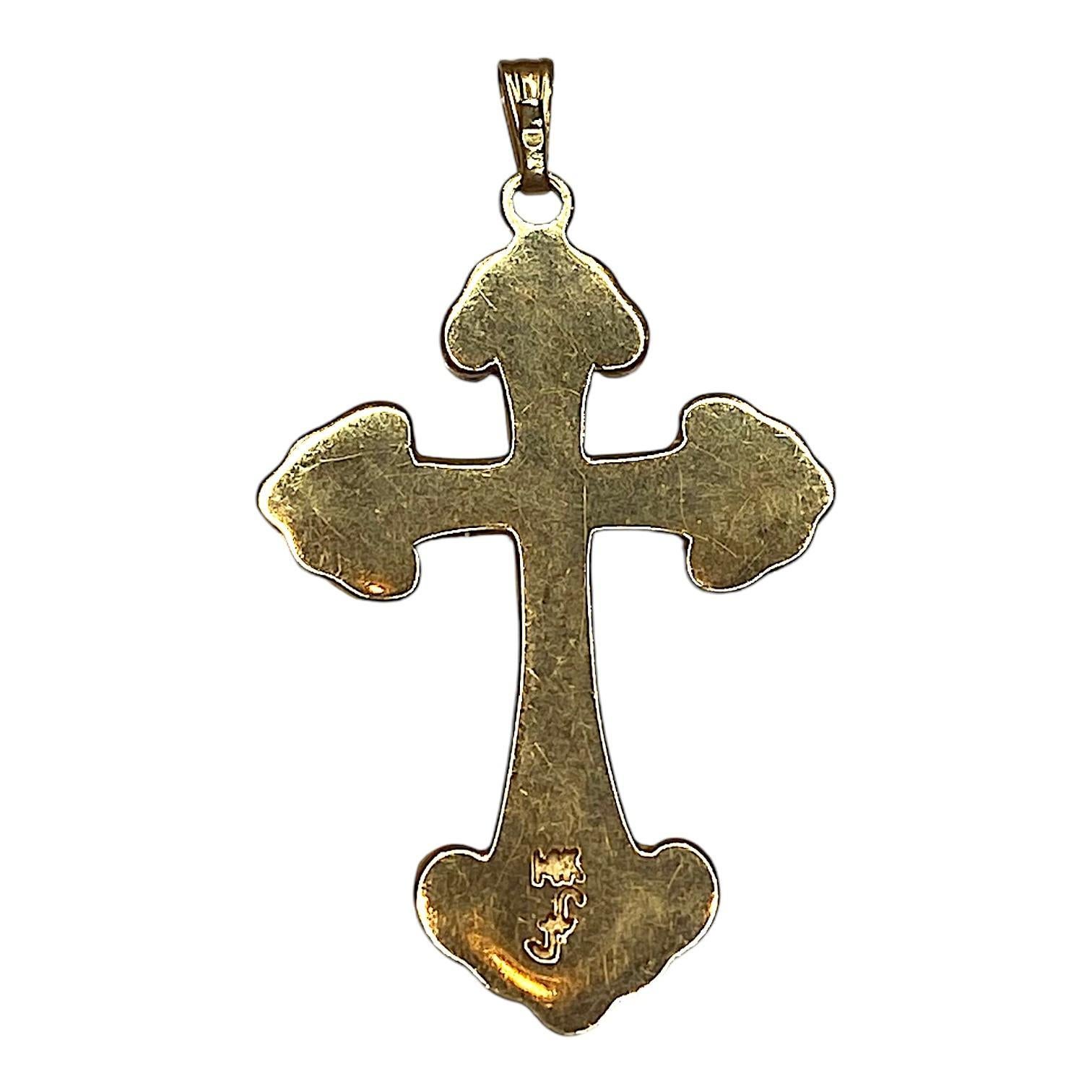 Women's or Men's Vintage 14K Gold Inlay Opal Cross Pendant