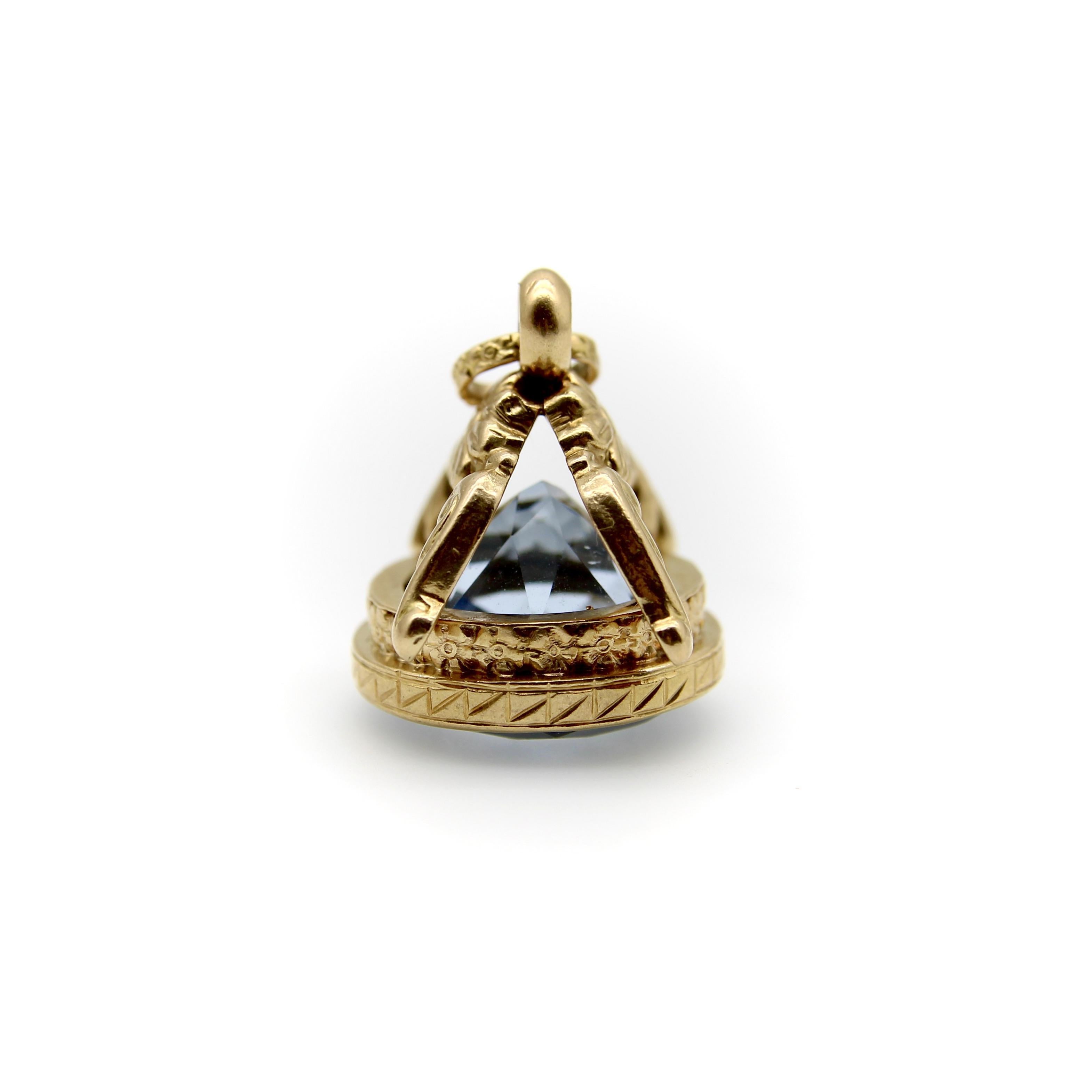 da uomo o donna Portachiavi italiano d'epoca in oro 14K con pietra in pasta blu in vendita
